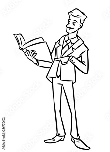 Man businessman reading book cartoon illustration isolated image