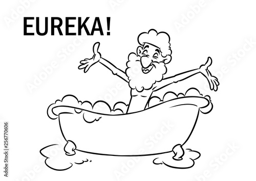 Eureka archimedes greek bathroom water physics cartoon illustration isolated image  photo