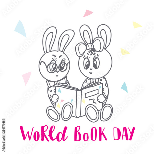 Vector illustration of world Book Day. Text invitation, template. Festive background Inscription typography poster