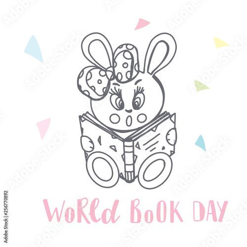 Vector illustration of world Book Day. Text invitation, template. Festive background Inscription typography poster