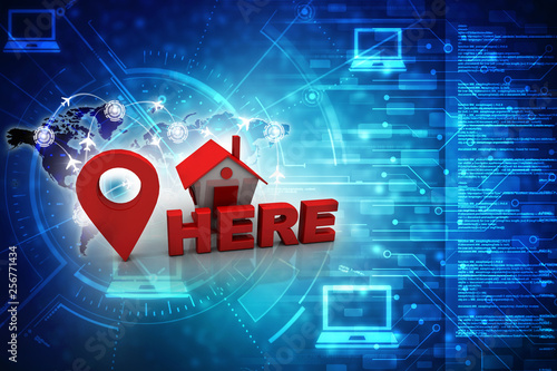 3d illustration Search for Property.a Map with Large Red GPS Pointer containing