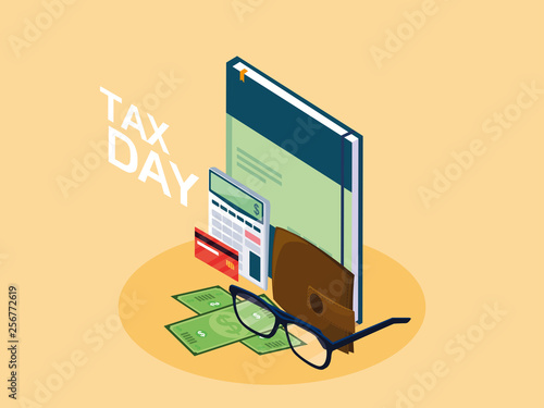 tax day with book and set icons