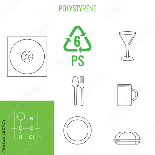 Vector plastic recyclable items.