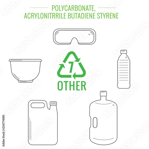 Vector plastic recyclable items.