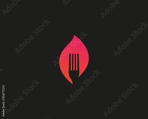 Hot pepper chilly grill logo. Fork fire flame food vector logotype