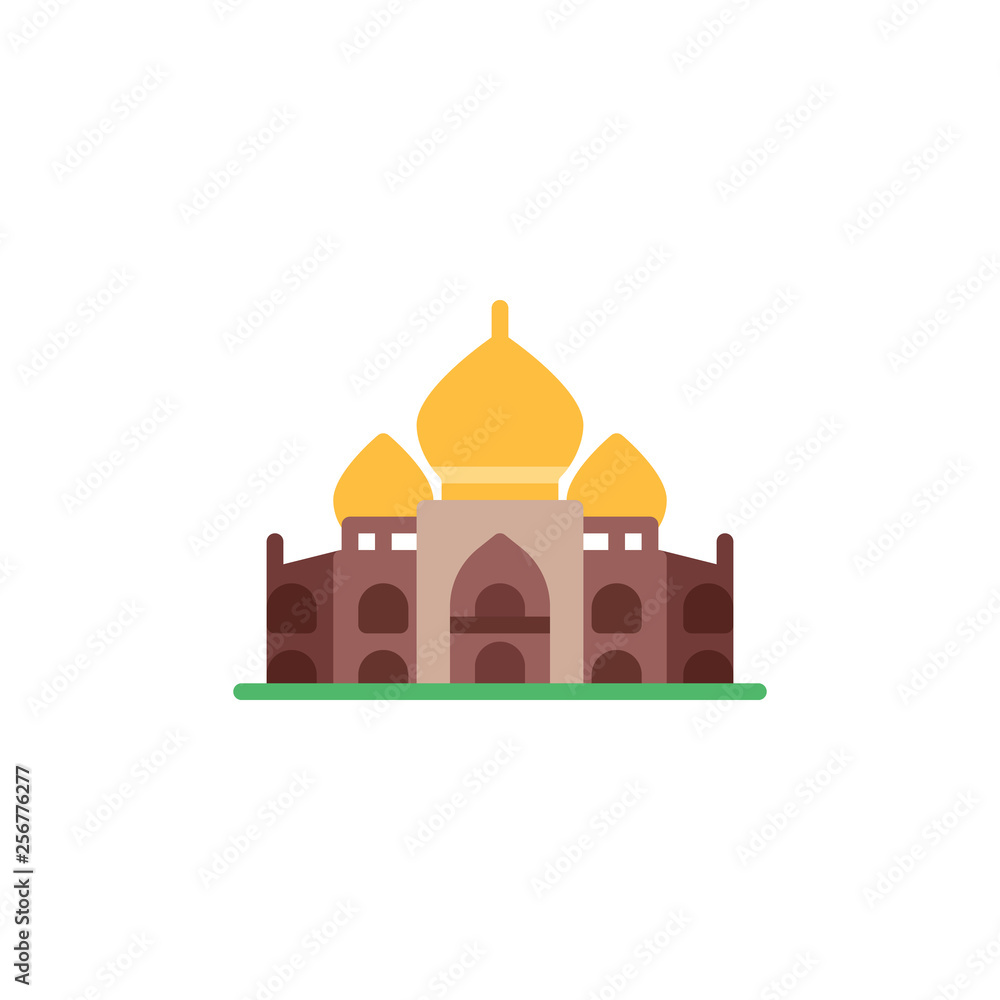 Taj Mahal palace flat icon, vector sign, colorful pictogram isolated on white. Indian landmark building symbol, logo illustration. Flat style design