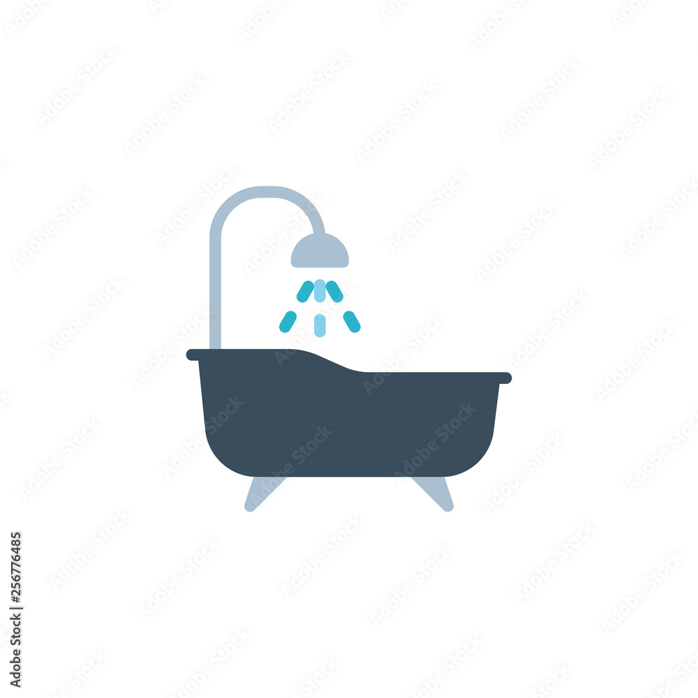 Bath and shower flat icon, vector sign, Bathtub colorful pictogram isolated on white. Symbol, logo illustration. Flat style design Bath and shower flat icon, vector sign, Bathtub colorful pictogram isolated on white. Symbol, logo illustration. Flat style design