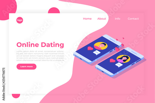 Online dating applications, virtual relationships vector isometric concept.