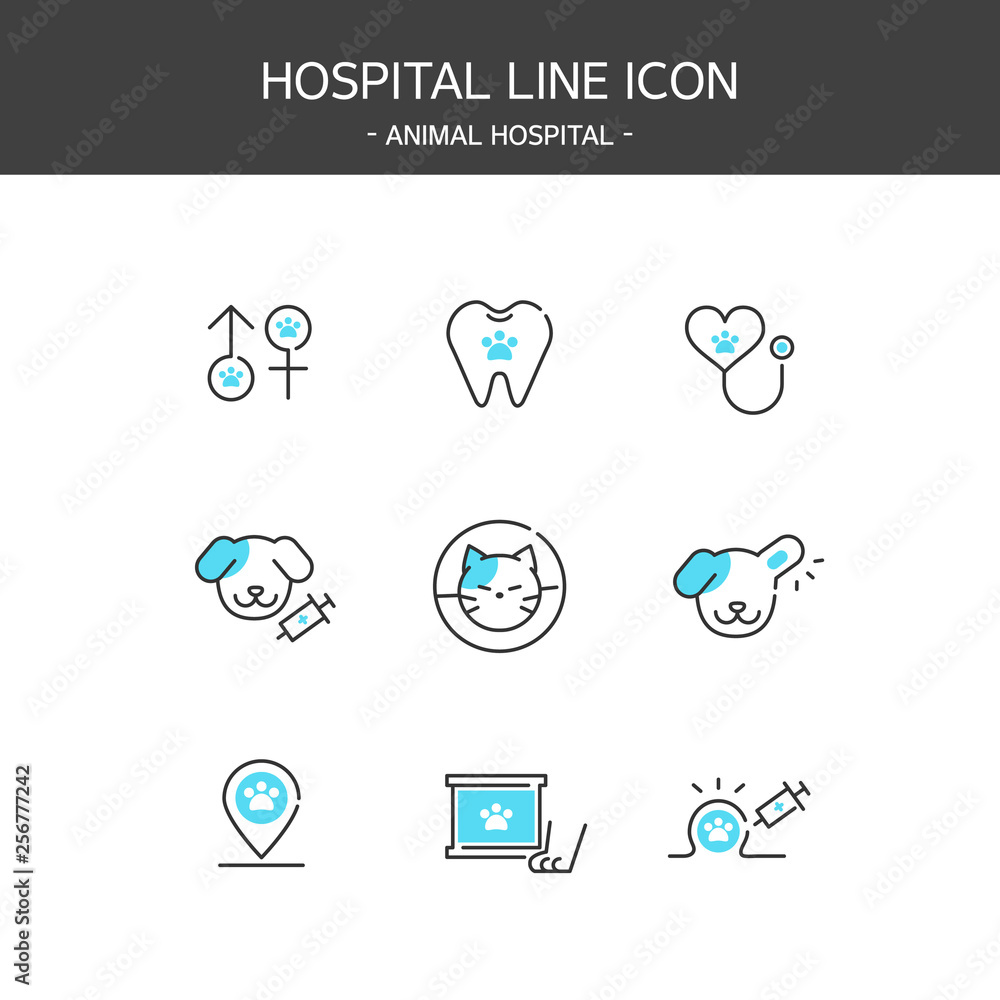 Medical elements outline icons set. Animal Hospital Medical elements outline icons set. Animal Hospital