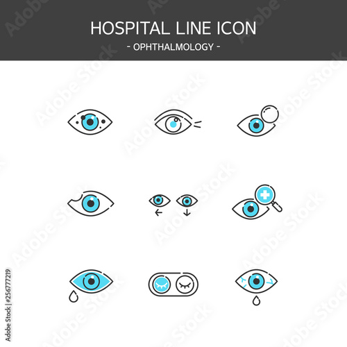 Medical elements outline icons set. Ophthalmology