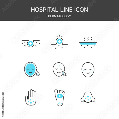 Medical elements outline icons set. Dermatology
