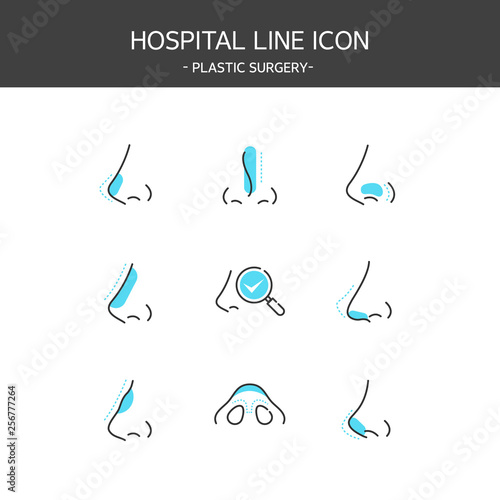 Medical elements outline icons set. Plastic surgery