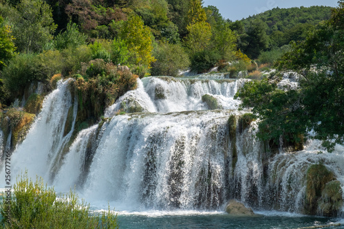 Beautiful big waterfall at Krka National Park. Croatia © vadiml