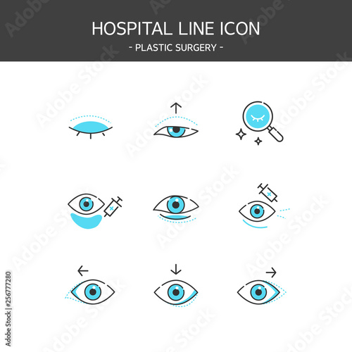 Medical elements outline icons set. Plastic surgery