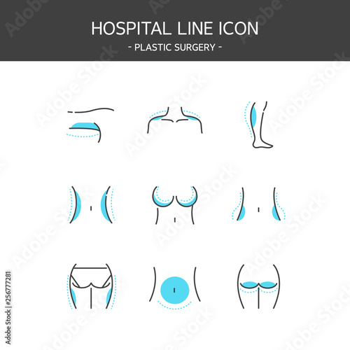 Medical elements outline icons set. Plastic surgery