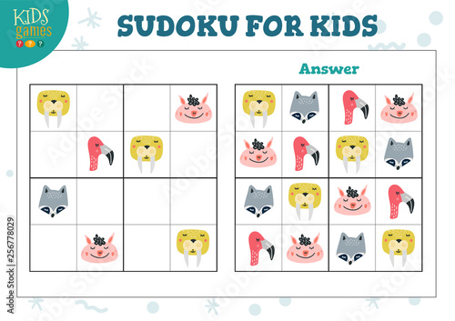 Sudoku for kids educational game vector illustration