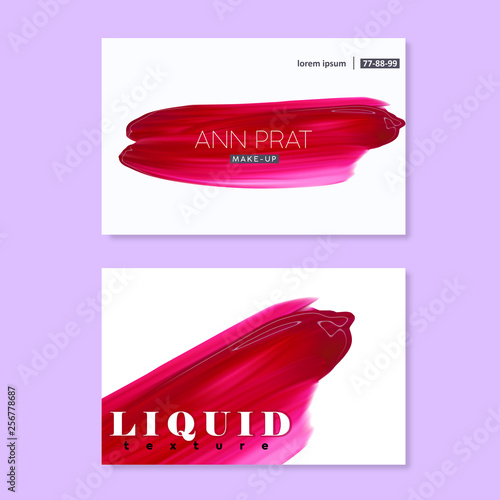 Makeup business card templates with colorful vector Abstract Smear. Lipstick Smudge isolated on white background