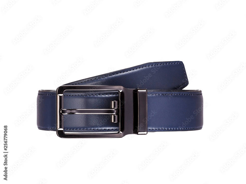 Rolled fashionable men's blue leather belt with dark matted metal Rolled fashionable men's blue leather belt with dark matted metal