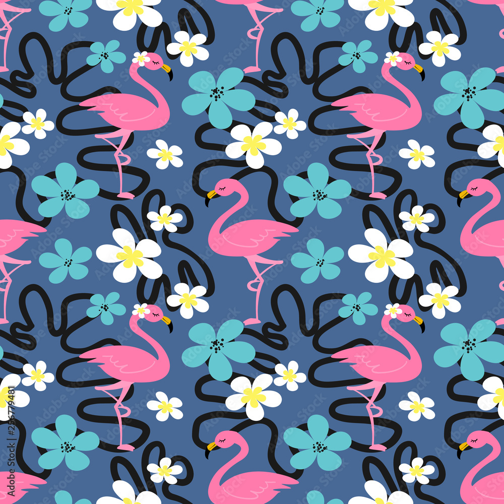 Fototapeta premium Summer seamless pattern with Flamingo.