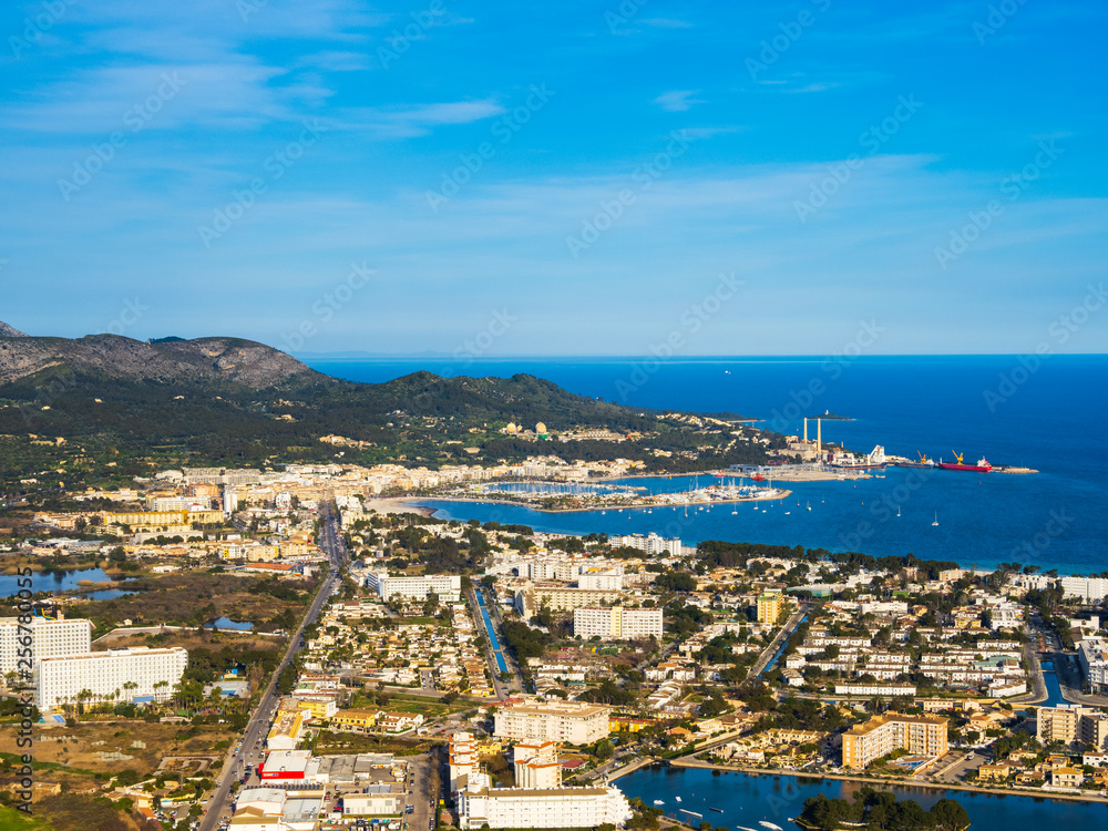 Aerial view of the Port of Alcudia, Mallorca, Baleares, Spain.