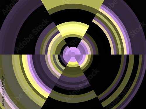 Circular hypnotic abstract dark yellow purple abstract geometries, abstract background