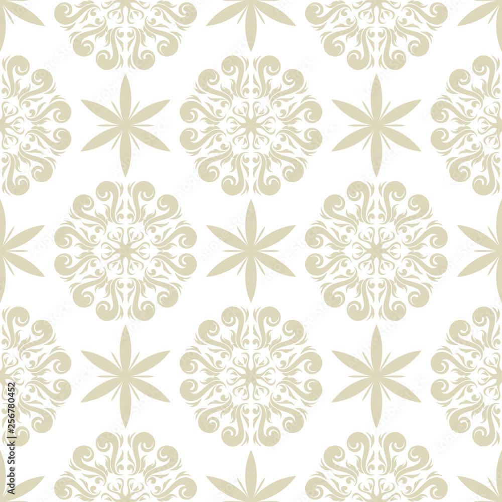 Seamless pattern with flowers. Light olive floral design on white background