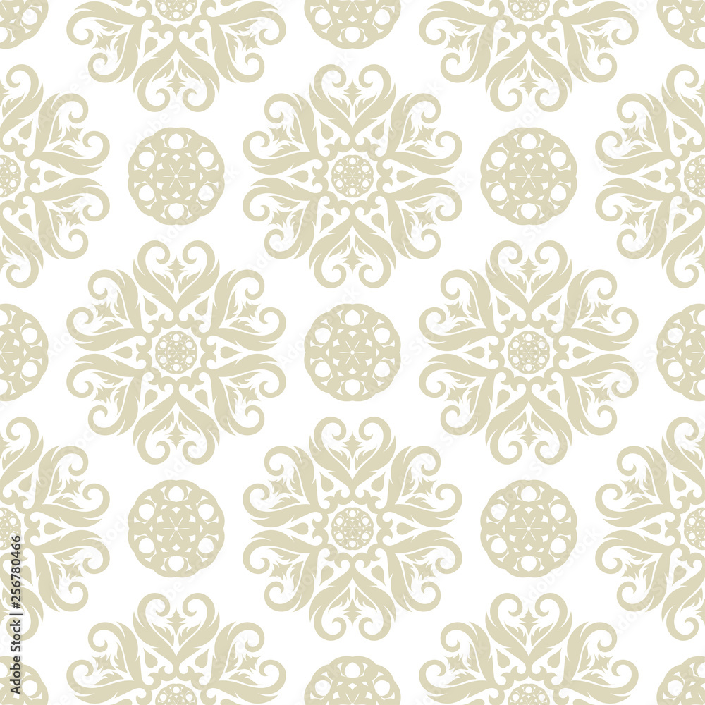 Floral seamless pattern. Light olive design on white background