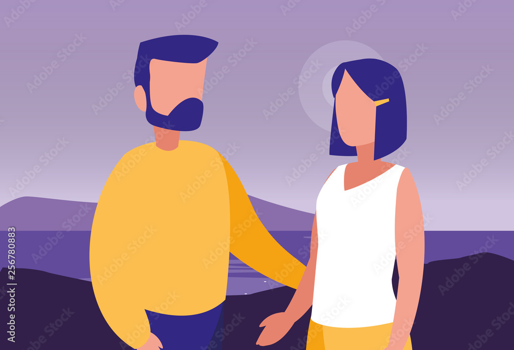 Obraz premium young couple in mountains landscape scene