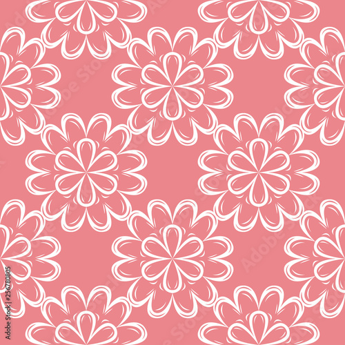  Floral seamless pattern. White flowers on pink background