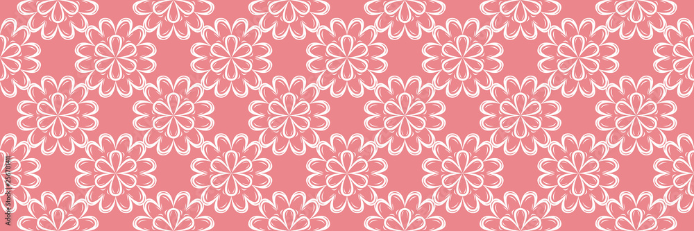 Fototapeta premium Floral seamless pattern. White design on pink background