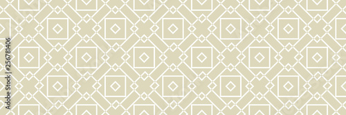 Geometric seamless pattern. Square white design on long olive green background