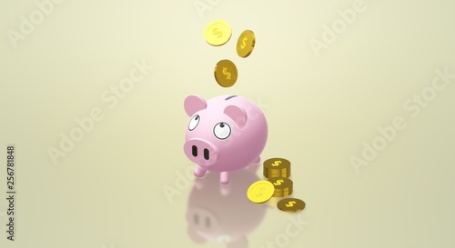 The Piggy bank coin 3d rendering for money content..