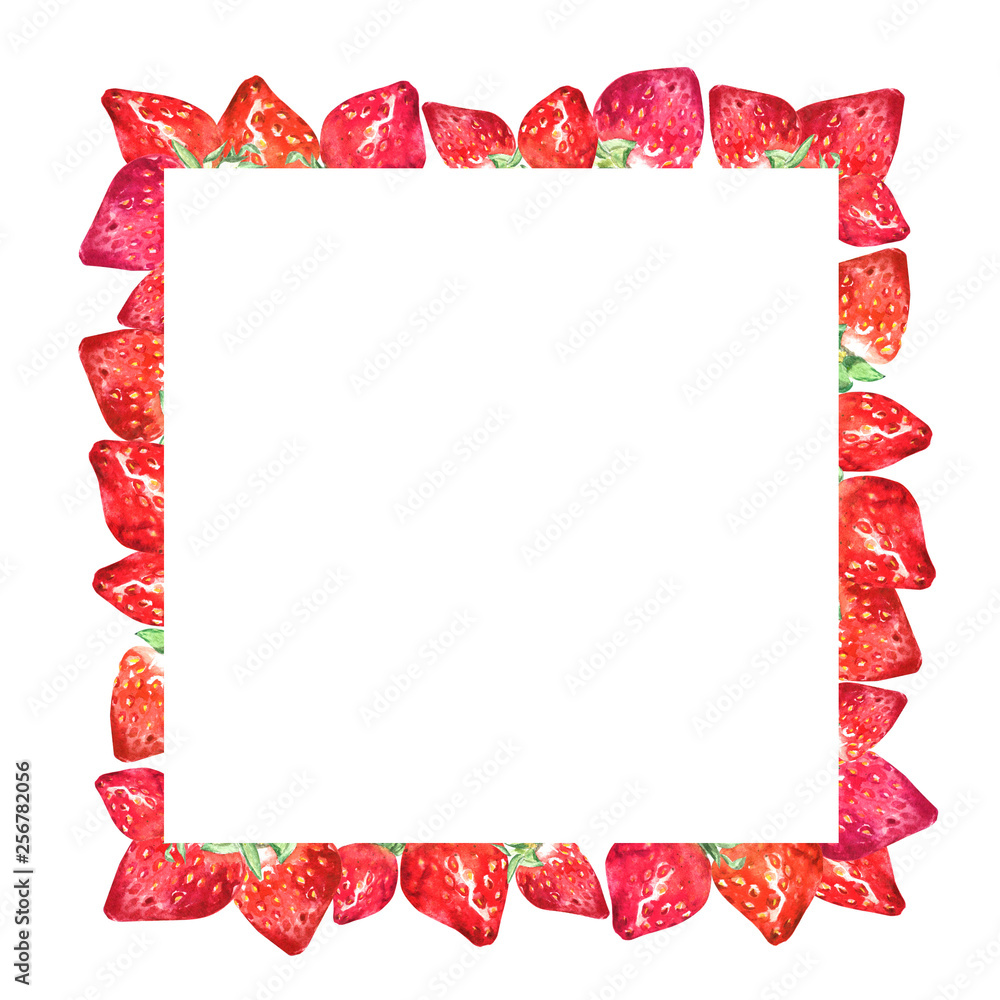 Obraz premium painted watercolor frame of colorful hand drawn strawberries