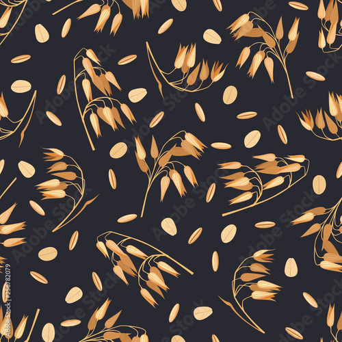 Seamless pattern with oat branches on black.
