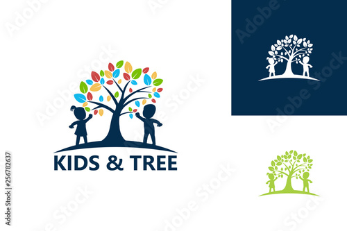 Kids and Tree Logo Template Design Vector, Emblem, Design Concept, Creative Symbol, Icon