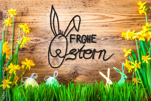 Easter Decoration, Spring Flower Calligraphy Frohe Ostern Means Happy Easter