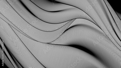 Vector 3d striped waves. Abstract composition, curve lines. Amazing three dimensional background for presentation, wallpaper, interior wall decor. Opical illusion. Vector without gradient