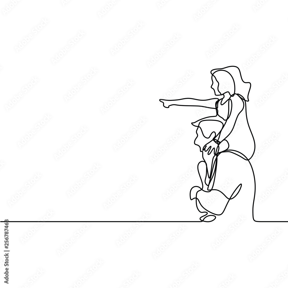 Father and his daughter continuous one line drawing vector illustration minimal design Father and his daughter continuous one line drawing vector illustration minimal design