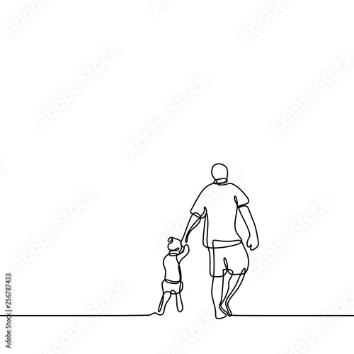 Father and his daughter continuous one line drawing vector illustration minimal design