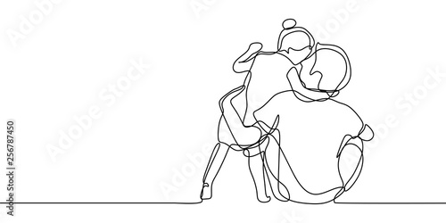 One line drawing of father and his daughter with happiness family concept minimalism continuous hand drawn vector illustration design