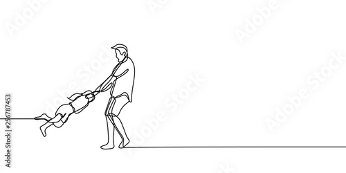 One line drawing of father and his daughter with happiness family concept minimalism continuous hand drawn vector illustration design