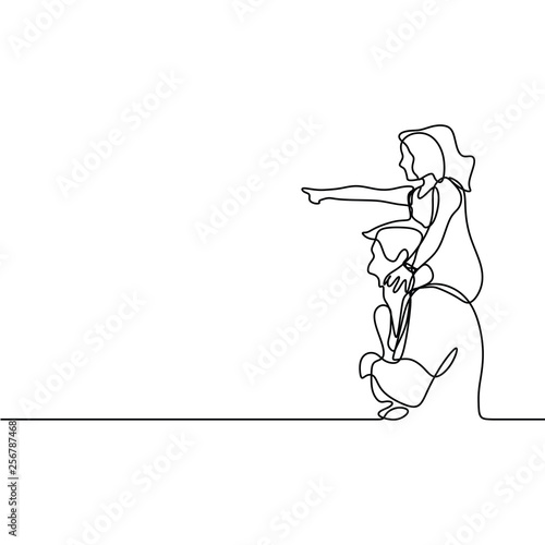 Father and his daughter continuous one line drawing vector illustration minimal design
