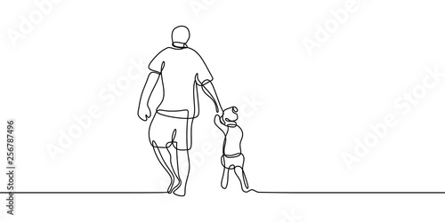 One line drawing of father and his daughter with happiness family concept minimalism continuous hand drawn vector illustration design