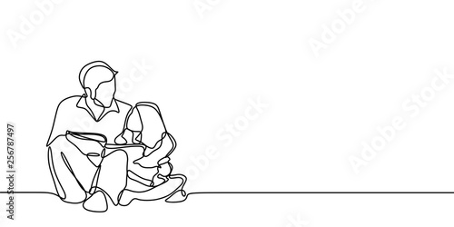 One line drawing of father and his daughter with happiness family concept minimalism continuous hand drawn vector illustration design