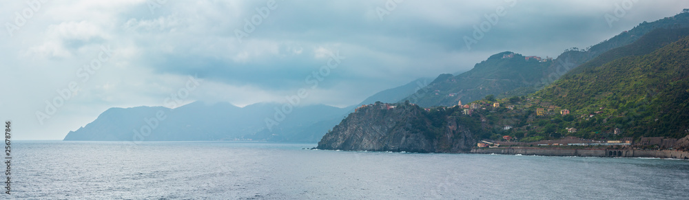 Summer Corniglia view from Manarola, Cinque Terre, Italy