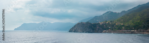 Summer Corniglia view from Manarola, Cinque Terre, Italy