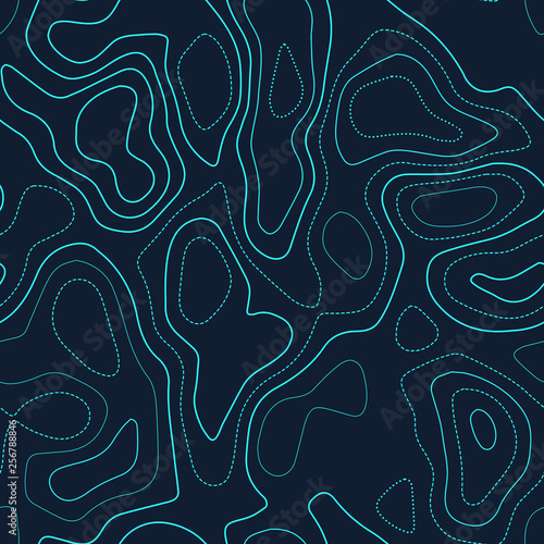 Abstract topography. Actual topography map. Futuristic seamless design, attractive tileable isolines pattern. Vector illustration.