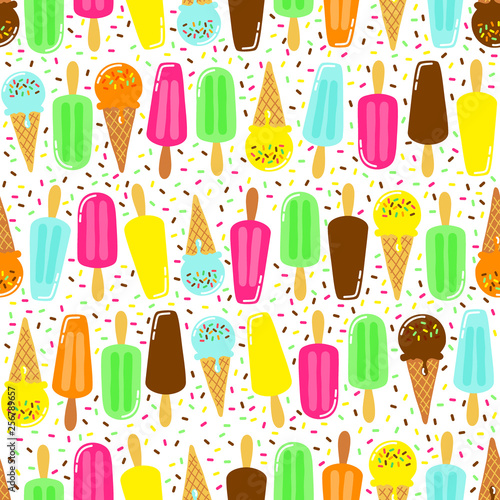 Cute Ice Cream collection seamless pattern in vivid tasty colors ideal for wrapping paper, package etc