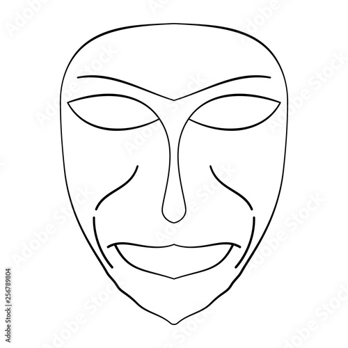 Cartoon face. Contour face drawing, sketch, graphic. Abstract face symbol, icon white background.