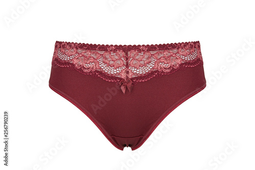 Beautiful female panties burgundy isolated on white background. Sexy underwear